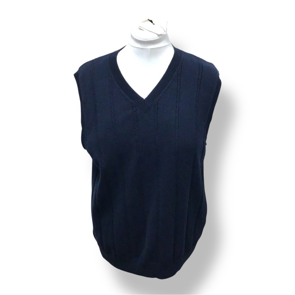 Chaps Ralph Lauren Mens V Neck Golf Knit Sweater Vest VTG 90s Cotton Navy L